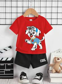 SHEIN Leap Crew 男宝宝休闲简约圆领短袖短裤套装，适合春夏季，含棉 - 彩色 - 查看 3