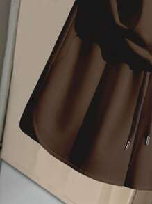 INAWLY 女式休闲插肩袖上衣和短裤两件套 - 咖啡棕 - 查看 3