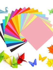 SHEIN 优质方形折纸，专为千纸鹤折叠而设计，在厚实的硬质卡片纸上呈现鲜艳的彩色色调，高品质耐用，非常适合 DIY 工艺项目，艺术用品