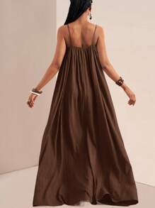 Zivah 2025 年夏季新品 音乐节、复活节、圣帕特里克节、西部风格、游牧风格、生日派对、毕业季、学生、日常休闲装、百搭百搭、休闲、度假、邮轮旅行、海滩、日光浴、社交媒体流行 可调节肩带无袖连衣裙、垂直纹理、宽松版型、卡其色女装 - 咖啡 - 查看 3