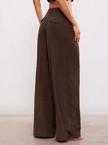 Hauture Quần ống rộng màu trơn cực chất - màu nâu - Xem 5