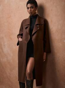 Zivah 2025秋冬新款风衣，休闲长袖翻领口袋外套，适合音乐节、毕业典礼、学生、日常穿着、通勤、海滩、日光浴、街头服饰等场合。 - 摩卡棕 - 查看 4