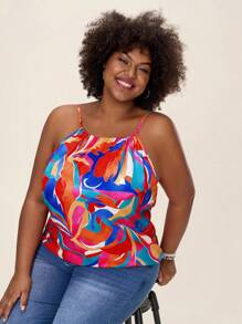 Comfylo Plus Size Women Full Print Loose Fit Camisole Top Summer Boho Old Money - Multicolor - View 5