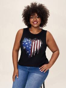 Comfylo Plus Size Independence Day Element Printed Casual Summer Tank Top