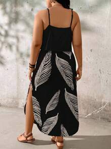 EMERY ROSE Summer Vacation Plus Size Dress With Almond Leaf Print, Suitable For Holiday Boho Suitable For Going Out,Holiday Outfits For Women - Multicolor - View 2
