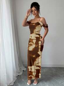 Elenzga 7 月 4 日假期夏季服装美人鱼鸡尾酒露肩连衣裙蓝色优雅修身性感毕业适度度假狂欢节外出露背荷叶边网眼针织。 - 咖啡 - 查看 3