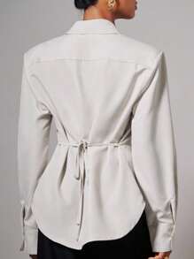 COSMINA 秋季女装 1 件女士优雅垫肩修身腰长袖衬衫，秋冬，商务休闲女装，女士办公室服装，女士教师服装 - 杏色 - 查看 7