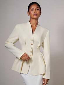 COSMINA Fall Women Clothes Women's Elegant Waist Cinching Button Thin Blazer, Autumn/Winter,Teacher Outfits For Women,Business Casual Woman