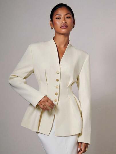 COSMINA Fall Women Clothes Women's Elegant Waist Cinching Button Thin Blazer, Autumn/Winter,Teacher Outfits For Women,Business Casual Woman