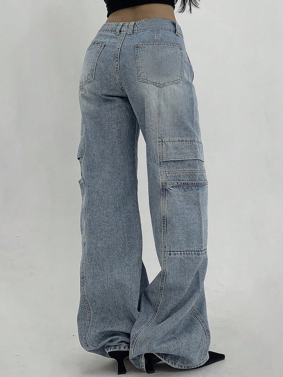 Women's Casual & Patchwork Pockets Loose Wide Leg Jeans
