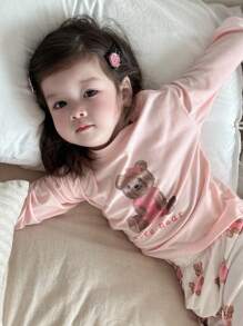 Dazy Kids Baby Girl Letter & Cartoon Bear Print Long Sleeve Top And Pants Pajamas,Toddler Fall Clothes - Baby Pink - View 8