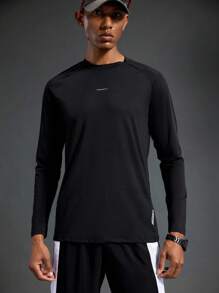 Manfinity Sport Polished Men's Geometric Print Round Neck Long Sleeve Athletic T-Shirt Compression Shirt Men - Black - View 6