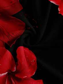 SHEIN MOD 女士休闲碎花不对称下摆抹胸上衣，不对称下摆，抽绳系带，侧开衩，红色碎花印花，适合夏季外出穿着 - 彩色 - 查看 4