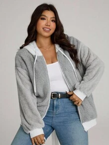 Comfylo 加大落肩抽绳连帽大衣，适合冬季 - 灰色 - 查看 3