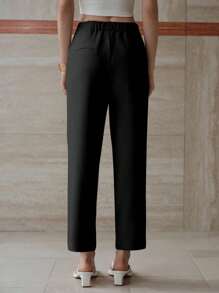 MOTF PREMIUM PANTALONES CON BOLSILLO DE SESGO CON PLIEGUE PLANCHADO - Negro - Ver 3