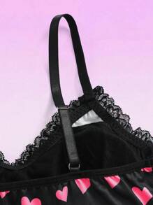 少女心形印花蕾丝边吊带背心