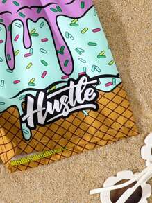 Short de playa con cordón en la cintura y estampado de helado y letras para bebé niño