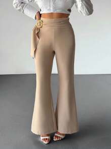 EURMUSE Pantalon détaillé et élégant en accessoire plein or pour femmes