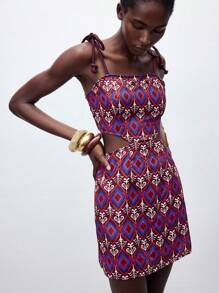 Maija Váy yếm mini hở eo họa tiết hình học cho nữ, đi nghỉ - Nhiều màu - Xem 1