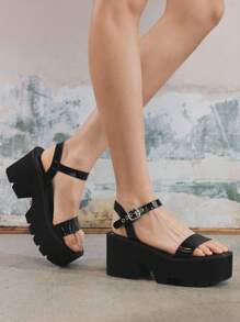 Sugerpunk Women's Platform Chunky Heel Round Toe Punk Thick Sole Fashion Sandals - Black - View 5