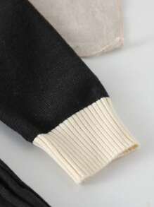 SHEIN Playful Pals 少女拼色圆领长袖褶边针织连衣裙