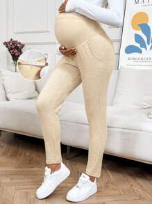 SHEIN Maternity Casual Solid Color Adjustable Waist Skinny Sweatpants