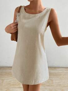 SHEIN EZwear Vestido de verano sin mangas para mujeres, con cuello redondo y huecos en unicolor