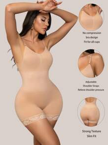 SHEIN 1pc Seamless Body Shaper For Women With Waist Trainer, Tummy Control, Butt Lifter, Backless, Square Collar, Bodysuit