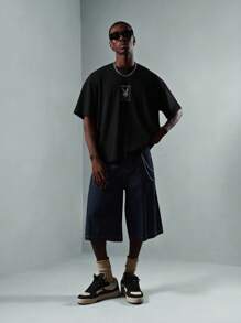 PLAYBOY X SUMWON 复古杂志封面印花超大T恤收藏版街头时尚图形设计男女通用宽松休闲上衣 - 黑色 - 查看 5