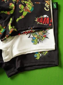 TEENAGE MUTANT NINJA TURTLES | SHEIN 男士柔软卡通乌龟与字母印花松紧腰带四角内裤 - 黑與白 - 查看 3