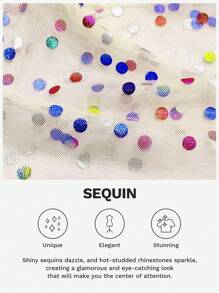 Breezaya 大码女式西部音乐节圆领彩色亮片短袖透明网眼波西米亚风节日衬衫 - 米色 - 查看 7