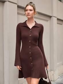 CLARA VERO Đầm Mini Tay Dài Thời Trang Có Cổ - màu nâu - Xem 3