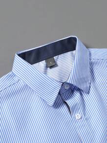 Calvornis 男士休闲条纹短袖衬衫，夏季