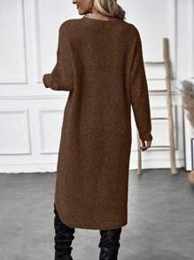 EMERY ROSE Women's Casual Solid Color Wrap Sweater, Autumn/Winter Knit Pullover Fall - Brown - View 2