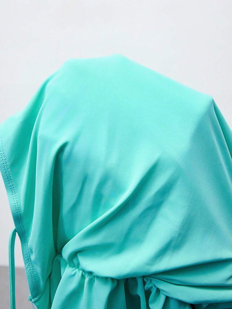 SHEIN Maija Women's Mint Green One Piece Swimsuit Ruched Spaghetti Strap Bathing Suit With Keyhole Detail