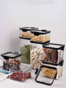 SHEIN 透明塑料食品储存盒，带密封盖 - 厨房食品储藏收纳盒，可冷冻，不建议用于洗碗机/微波炉 - 彩色 - 查看 1