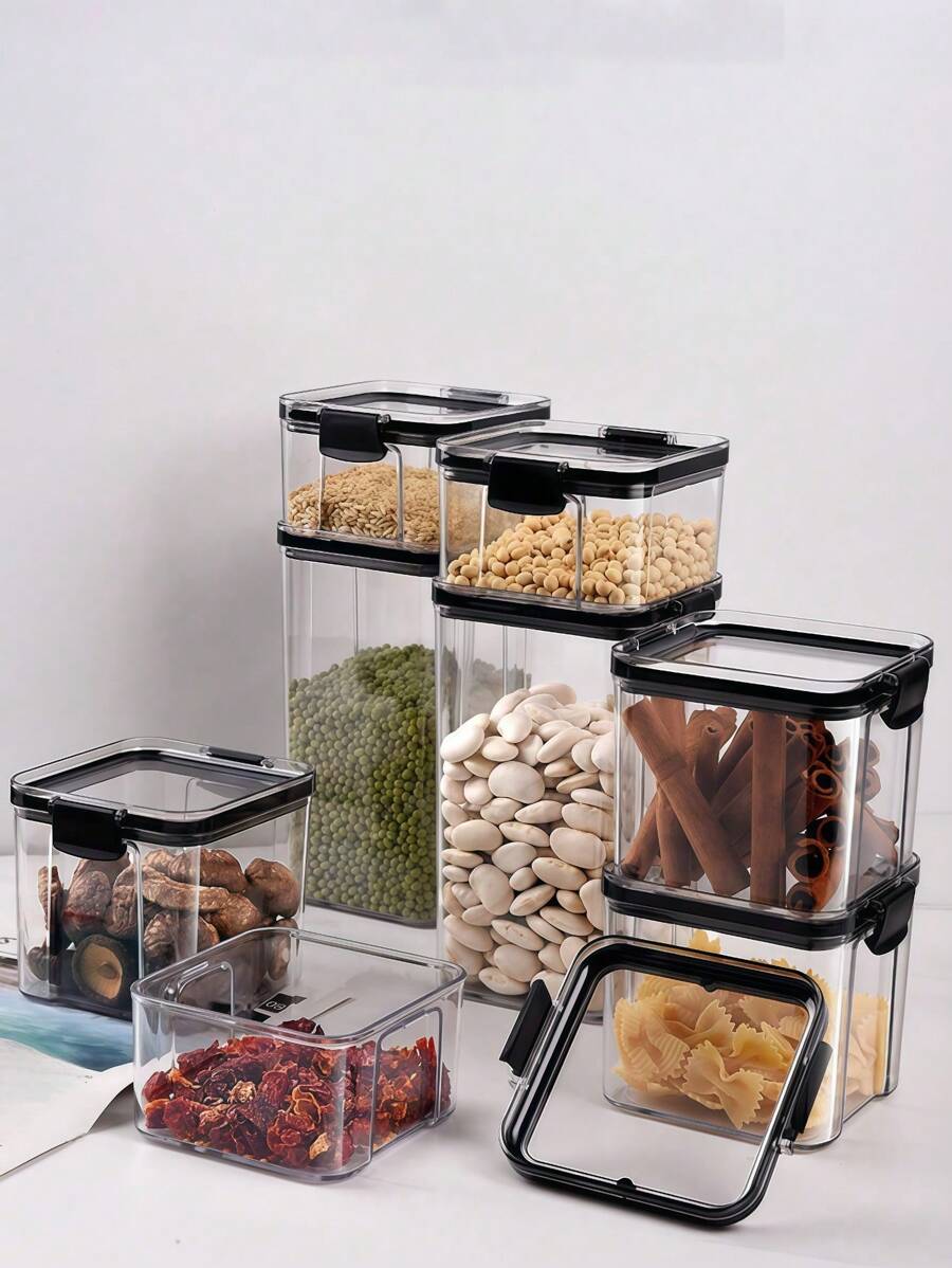 SHEIN 透明塑料食品储存盒，带密封盖 - 厨房食品储藏收纳盒，可冷冻，不建议用于洗碗机/微波炉 - 彩色 - 查看 1