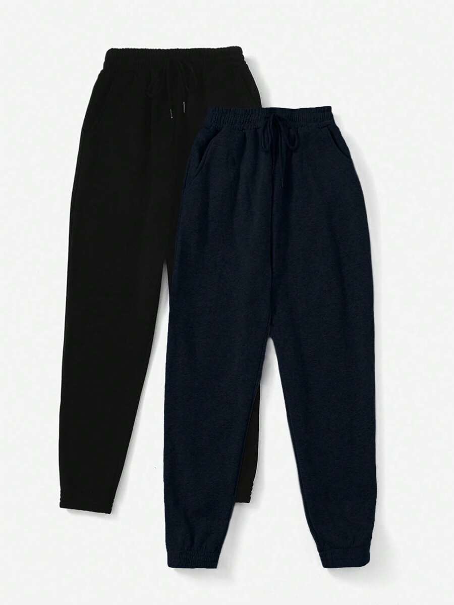 SHEIN Cottnline Women's Solid Color Drawstring Waist Jogger Pants - Multicolor - View 1
