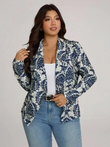 Comfylo 秋冬锦缎印花前开式西装外套 - 彩色 - 查看 5