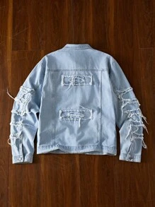 Manfinity VCAY Áo sơ mi denim nam tay dài, cài khuy đơn giản, phong cách giản dị, đồ đôi - Màu xanh lam - Xem 2