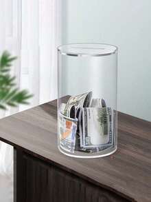 SHEIN بنك شفاف من الأكريليك، قابل للإيداع والإزالة، بنك شفاف مع غطاء، أفضل هدايا - شفاف - مشاهدة 5