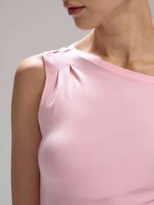 LYSMO Women's Casual Asymmetrical Shoulder Light Pink Blouse, Summer - Baby Pink - View 5