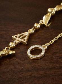 HARRY POTTER X SHEIN 2pcs Set Adjustable Size Zinc Alloy Necklace And Bracelet Gold-Tone Gift Set, Suitable For Gifts, Collection, Memento: Golden Snitch, Deathly Hallows, Hedwig - Gold - View 7