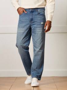 Manfinity CityGents 男士浅蓝色休闲直筒牛仔裤 - 淺色水洗藍 - 查看 5