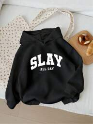 Teenager Girls' Casual Fashion Text Graphic Print Basic Hoodie Sweatshirt Teen Girl Clothes Hoodie Clothes For Girls Hoodie Hoodie For Teen Girls Cute Hoodies For Teen Girls Hoodie For Young Girls Black Hoodie For Girls Slay All Day Hoodie Black Sweatshirt For Girls Baggy Hoodie