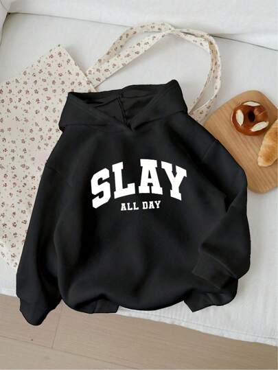 Teenager Girls' Casual Fashion Text Graphic Print Basic Hoodie Sweatshirt Teen Girl Clothes Hoodie Clothes For Girls Hoodie Hoodie For Teen Girls Cute Hoodies For Teen Girls Hoodie For Young Girls Black Hoodie For Girls Slay All Day Hoodie Black Sweatshirt For Girls Baggy Hoodie