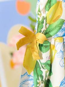 SHEIN Explorewe Young Girl Cute Floral 3D Decor Sleeveless Dress, Girls Tailored 3D Cut Design Fit For Summer Casual, Garden, School Wear Girls Lemon Dress Little Girls Lemon Dress Yellow Girls Dress Girls Bow Dress Lemon Print Dress Girls Girls Lemon Print Dress Yellow Lemon Print Dress - Yellow - View 6