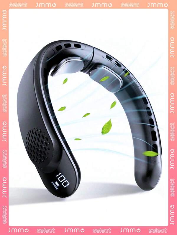 JMMO 1pc Hanging Neck Fan, Neck Fan With Digital Display, Outdoor Summer Cooling Fan, Rechargeable 4000mAh Hanging Neck Fan With 3-Speed Wind Fan