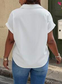 SHEIN LUNE 大码夏季休闲纯色蝙蝠袖衬衫