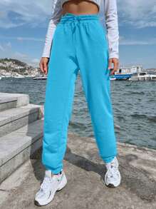EURMUSE Women's Casual Solid Color Drawstring Sweatpants - Mint Blue - View 4